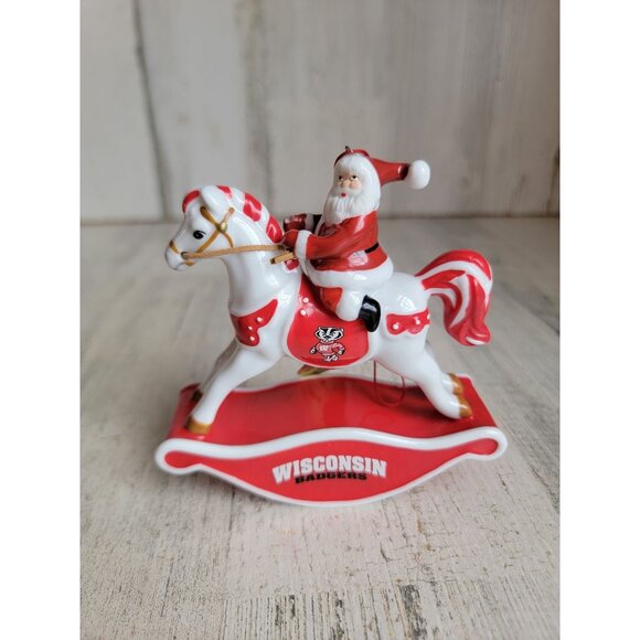 Danbury Mint Wisconsin Badgers rocking horse santa ornament Xmas - Picture 1 of 6